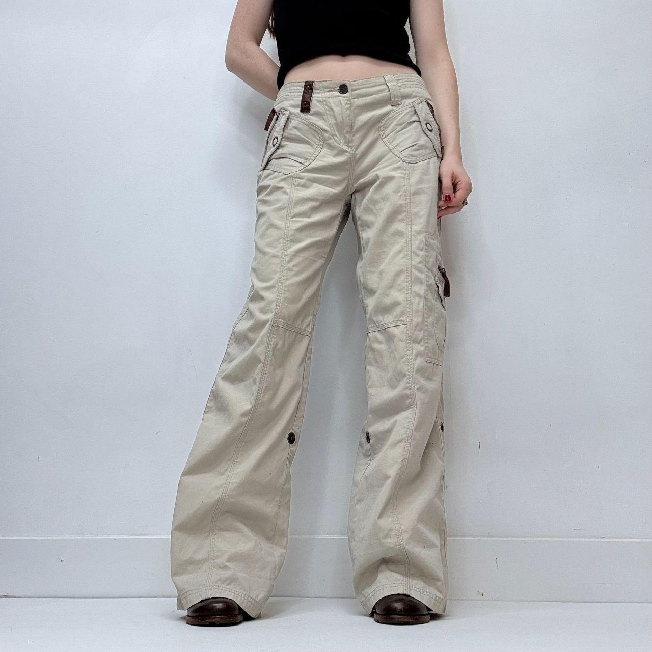Flared low rise utility cream trousers