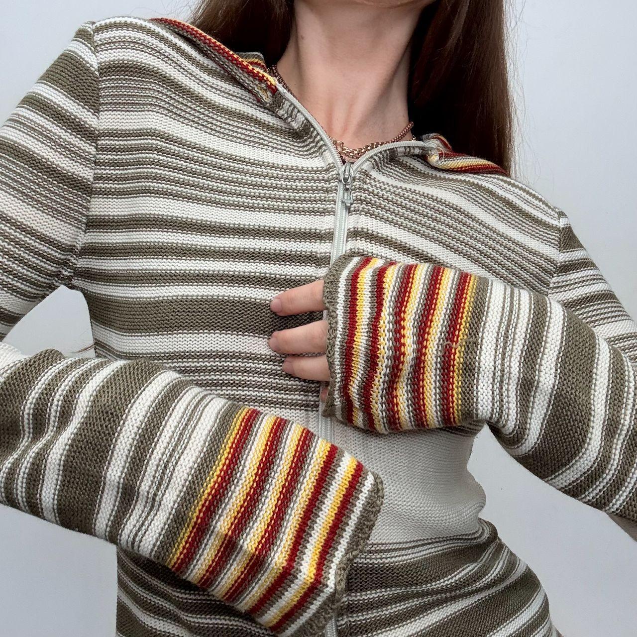 Flared pinstripe khaki cardigan