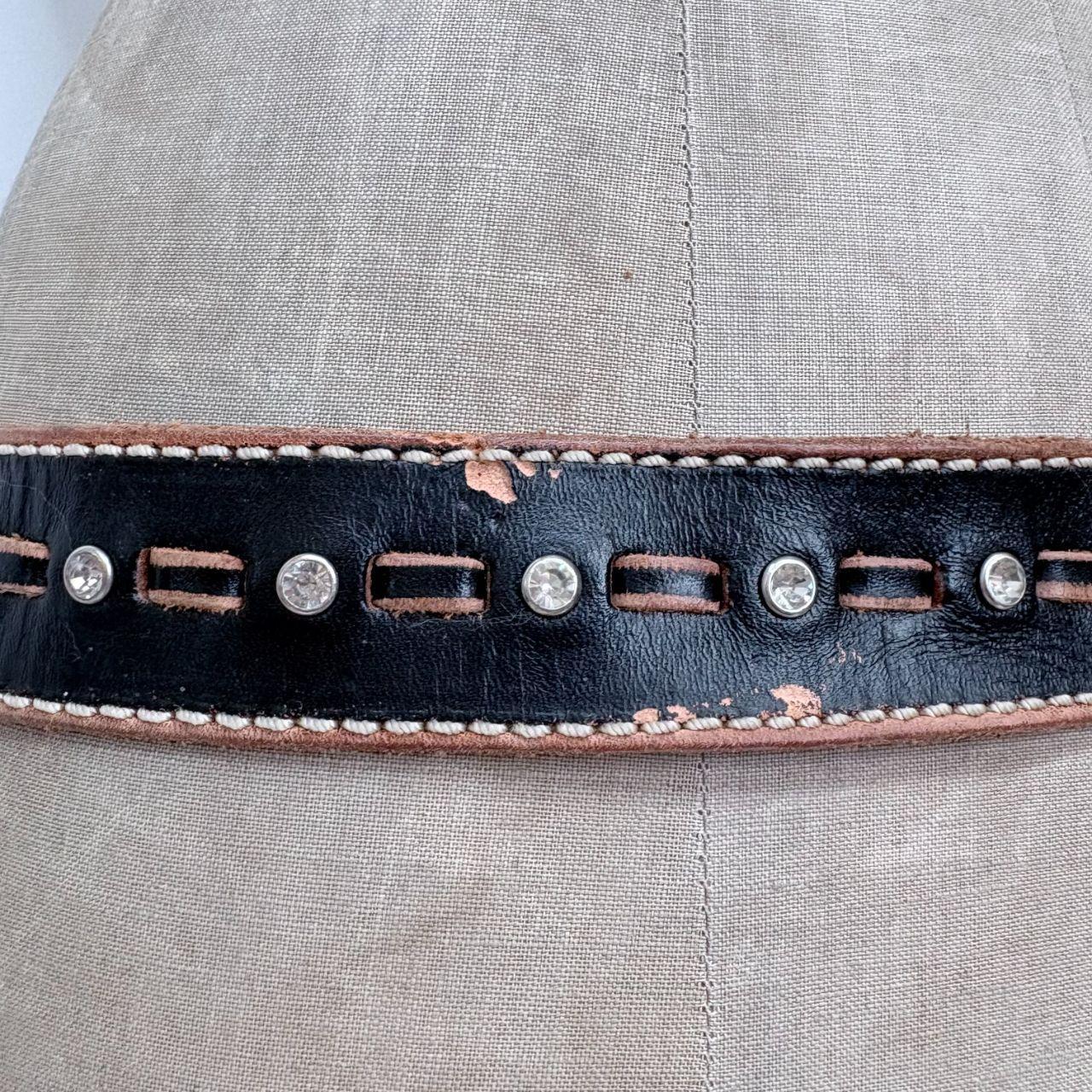 Studded leather black &amp; tan stitch belt