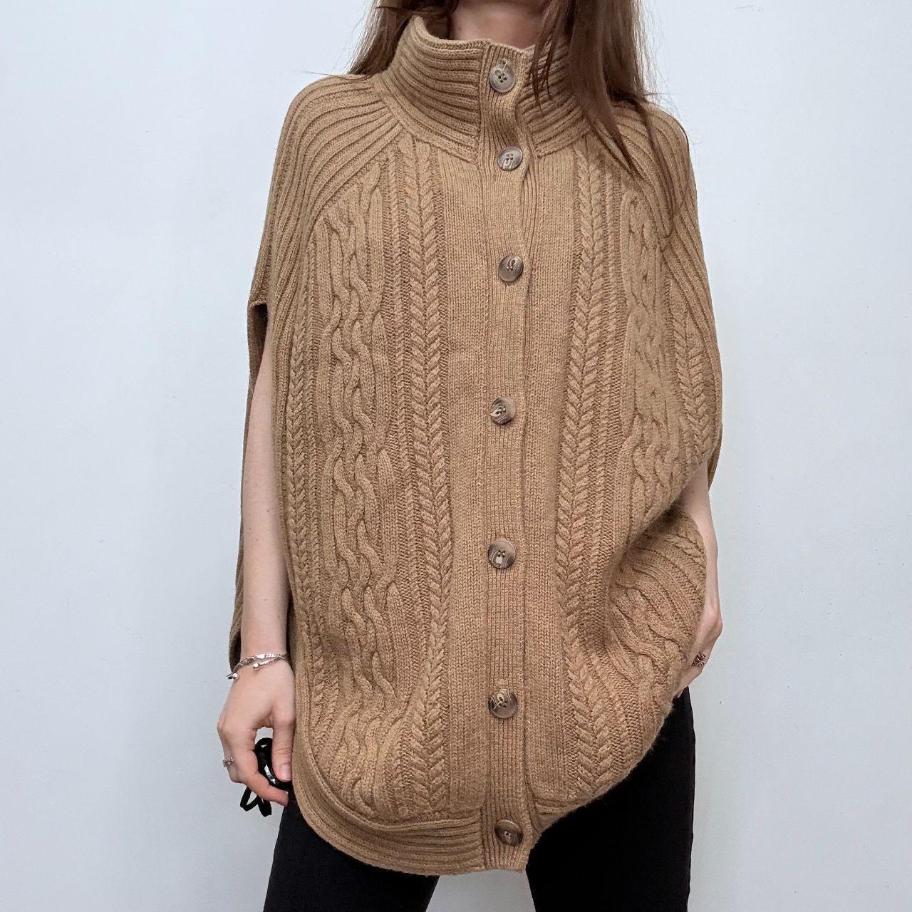 Tan cable knit cape cardigan