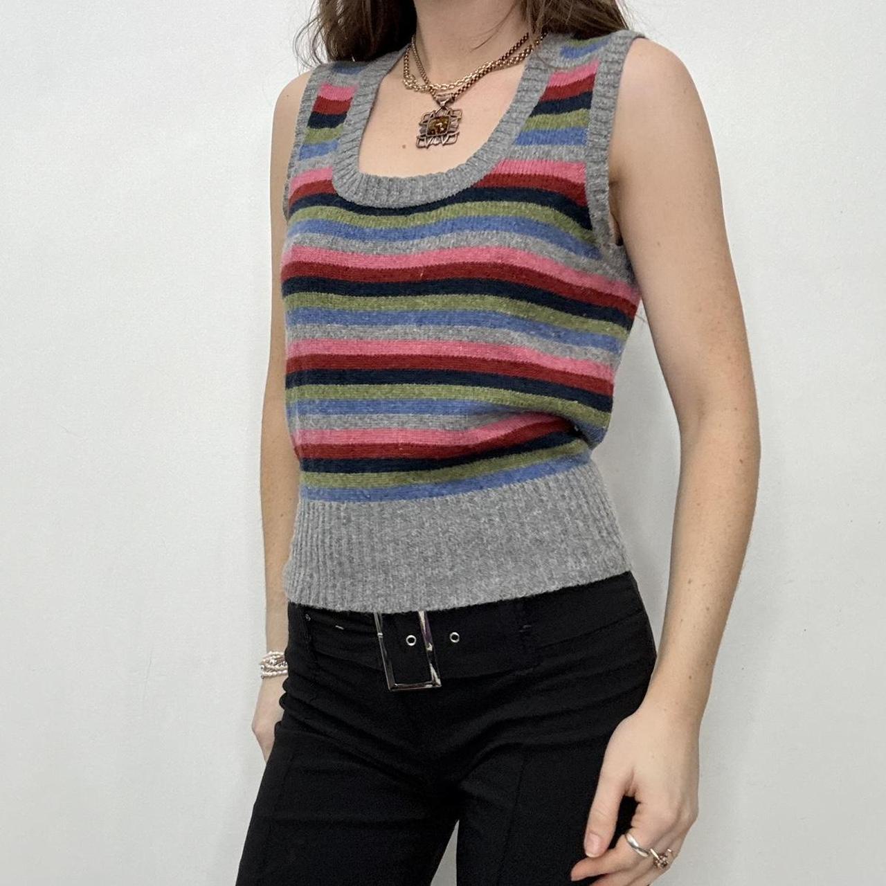 Grey striped wool knit vest