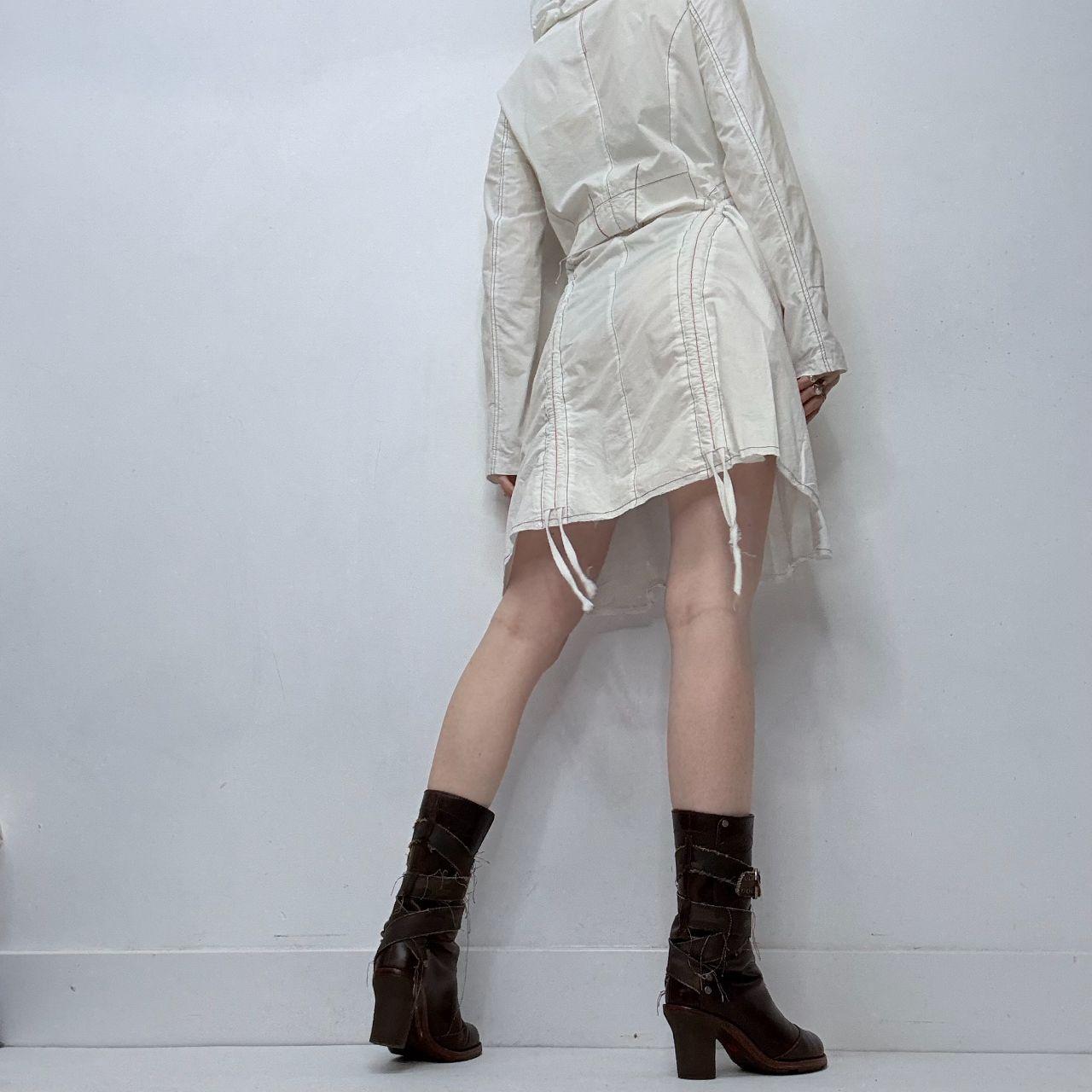 White flared structured zip-up dress