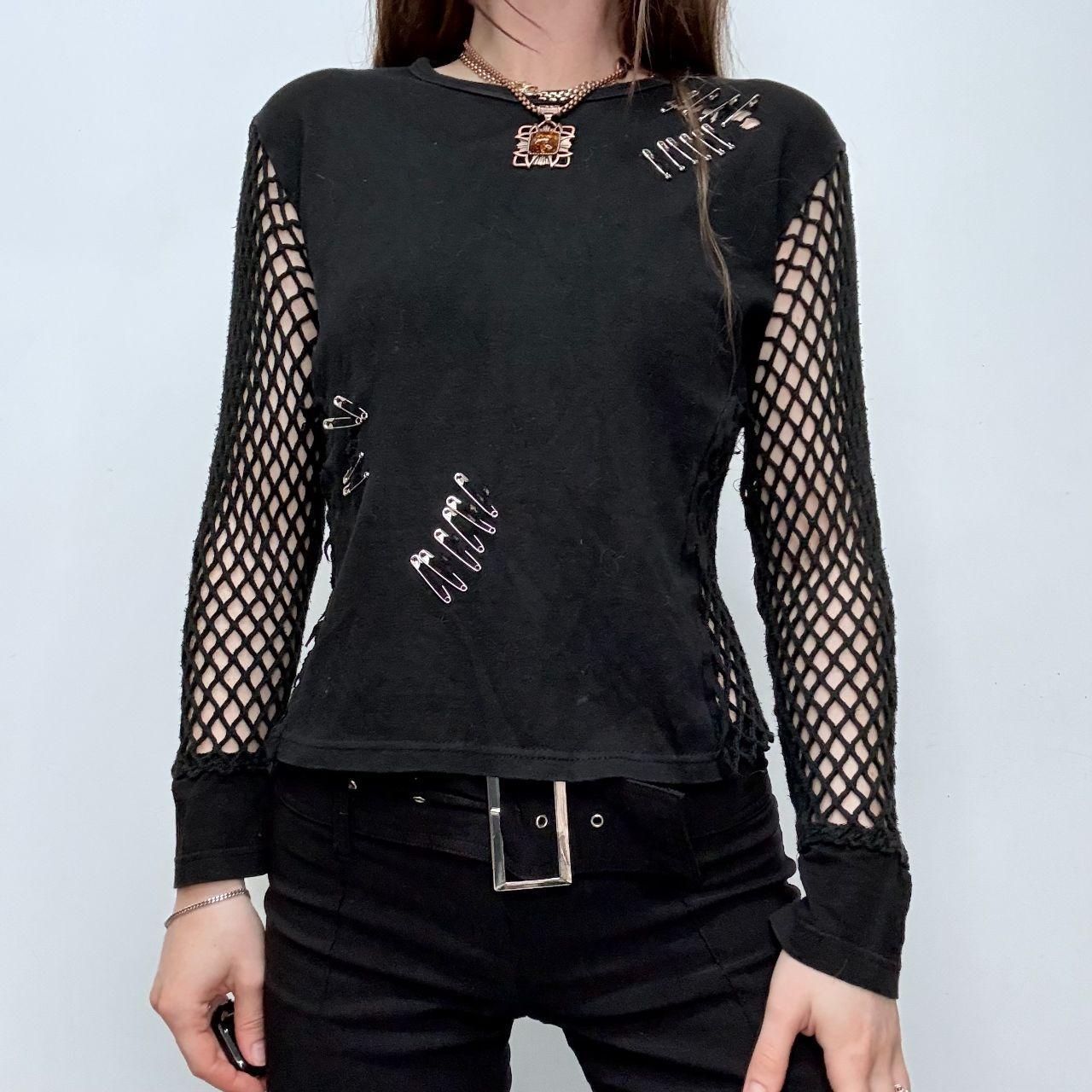 Black gothic grunge fishnet shirt