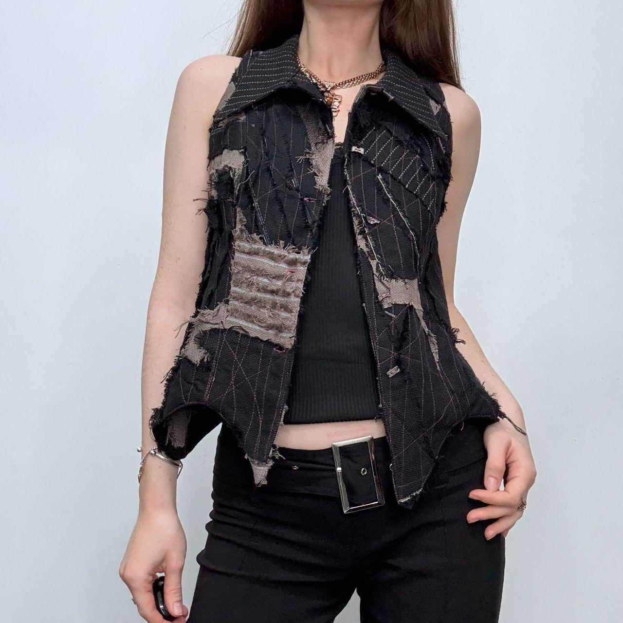 Pinstripe distressed patched waistcoat