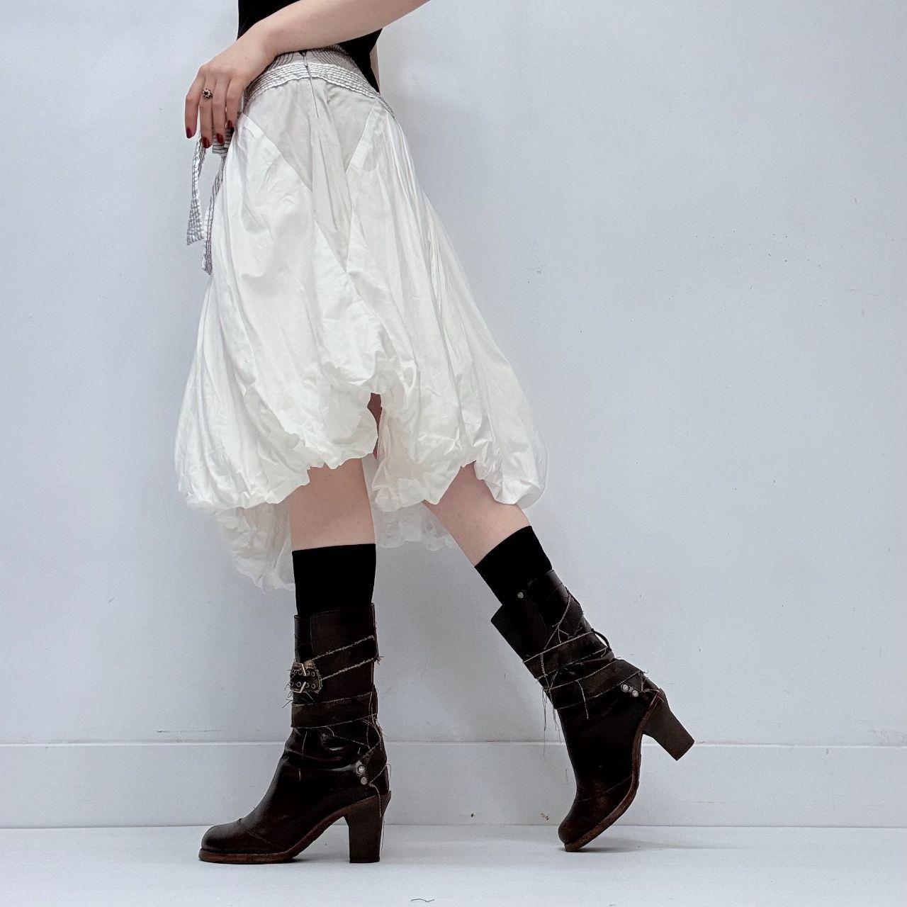 White gathered pleated puff skirt