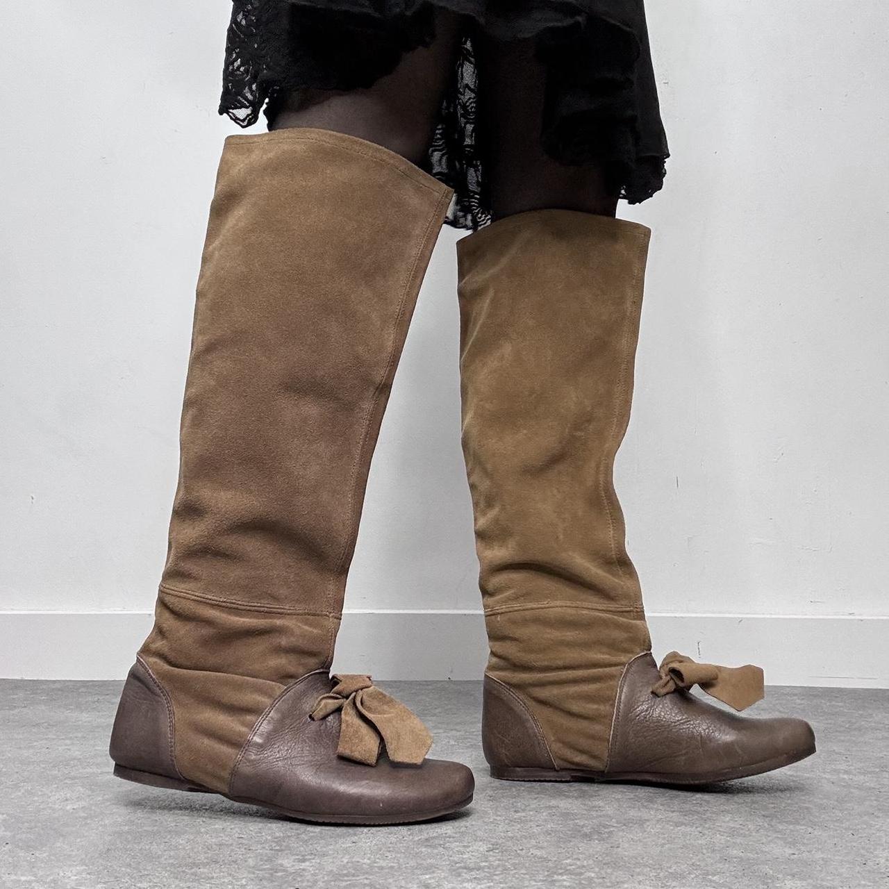 Tan leather bow boots