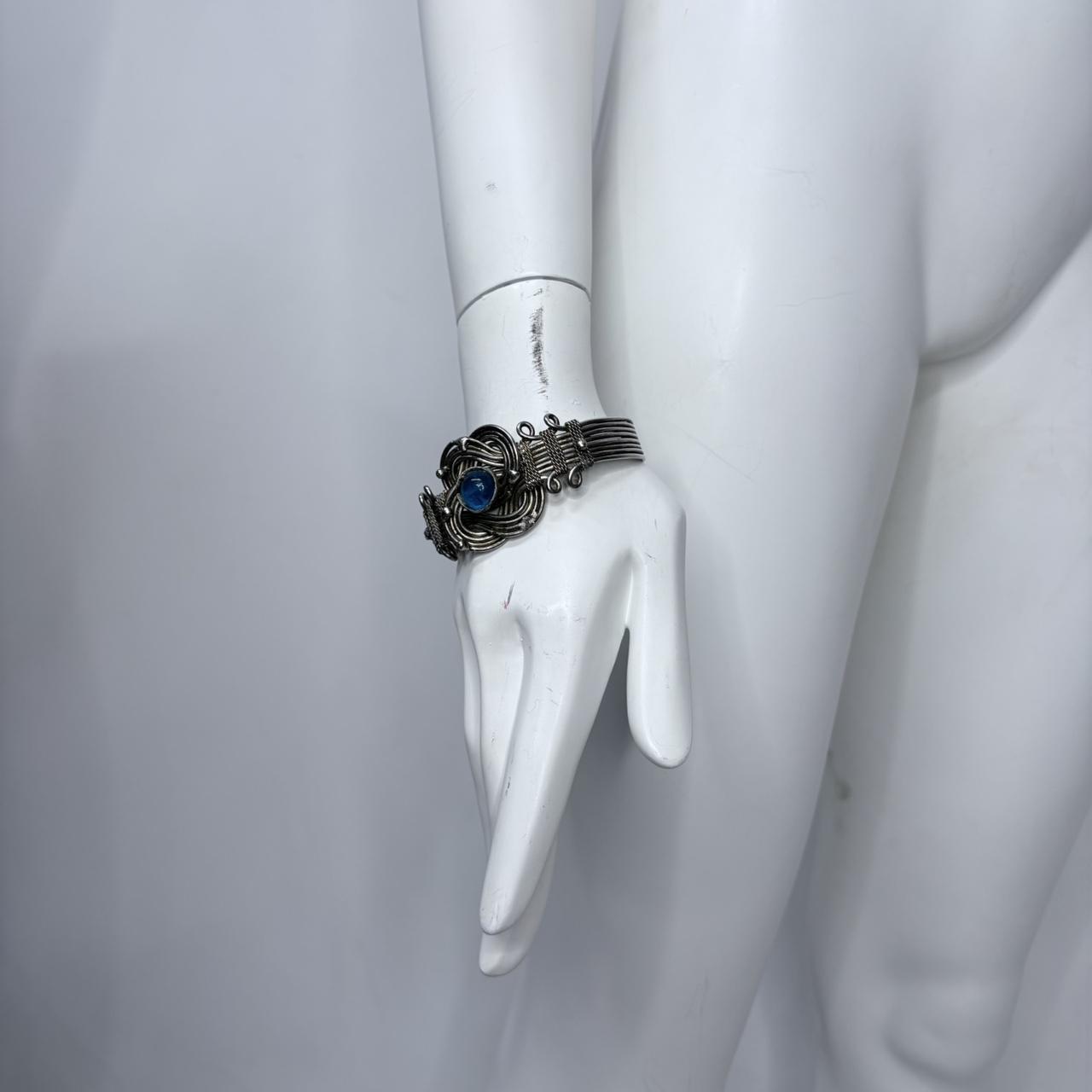 Chunky woven silver boho bangle Bracelet