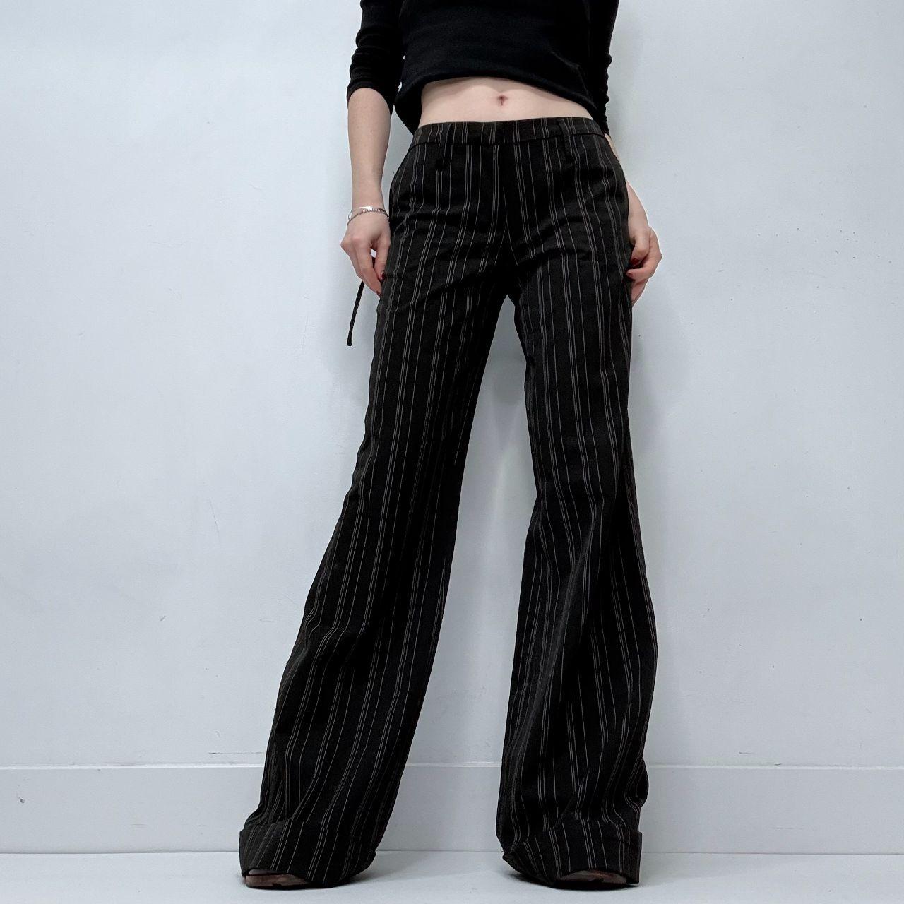 Black flared pinstripe trousers