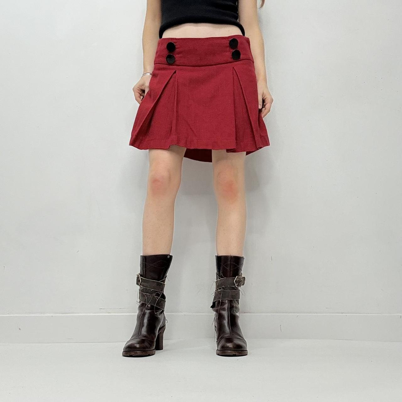 Red pleated preppy mini skirt