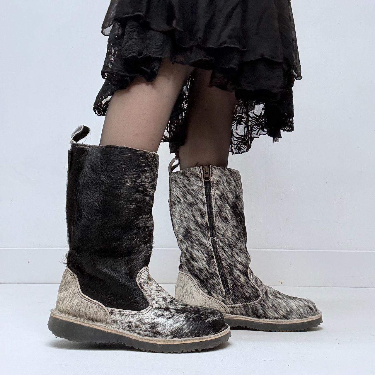 Cow hide pony hair boots