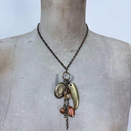 Boho hanging beaded charm necklace