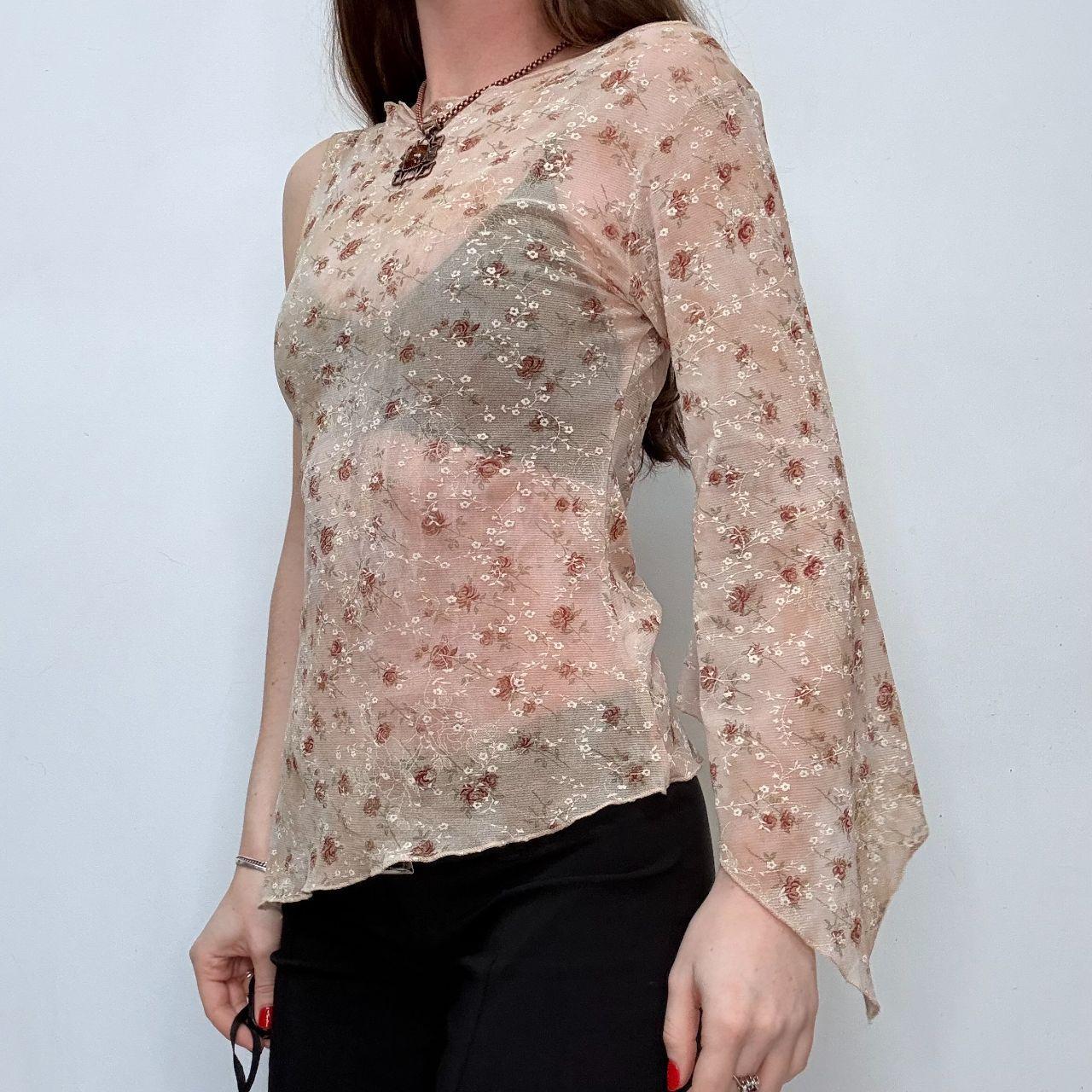 Asymmetric sheer flutter floral top