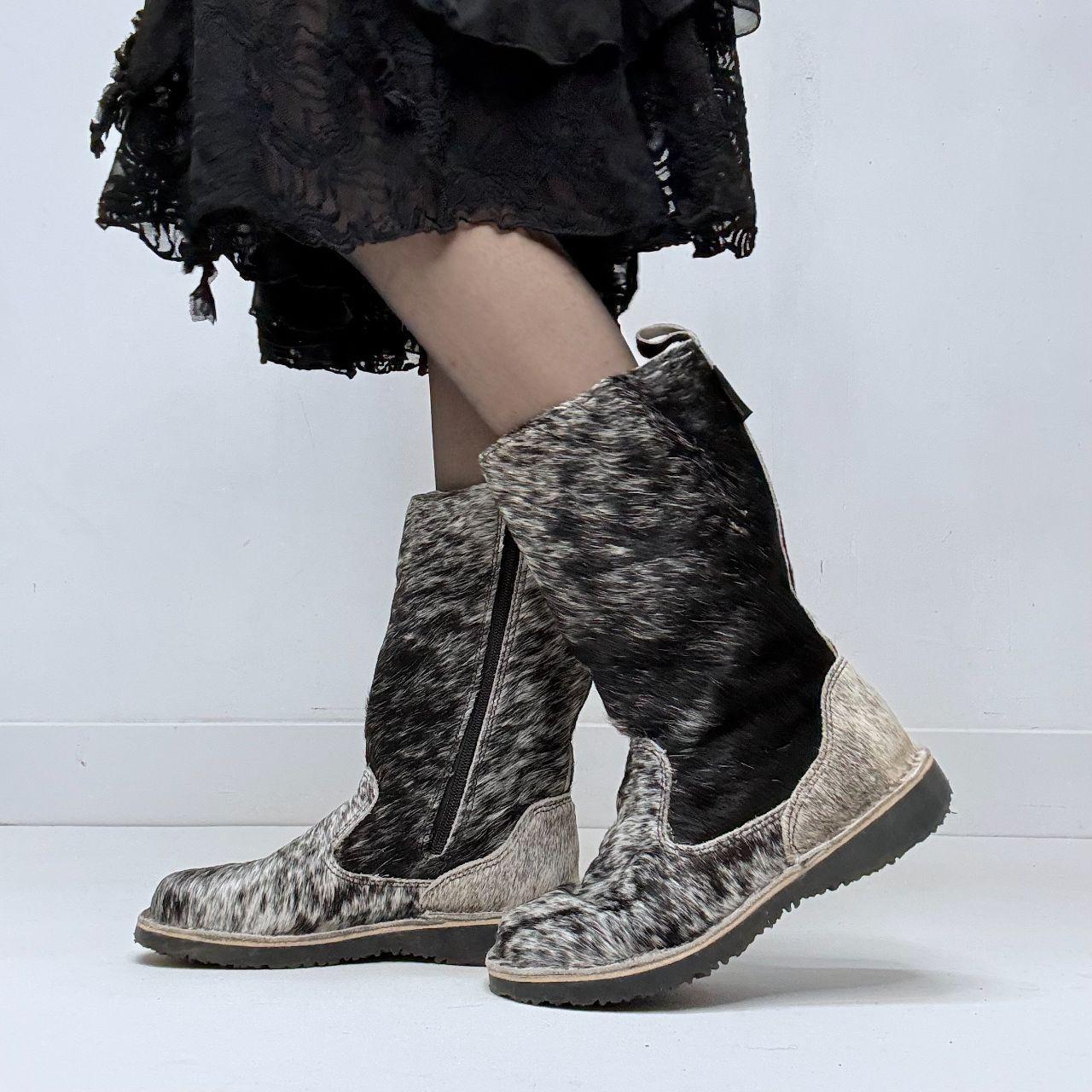 Cow hide pony hair boots