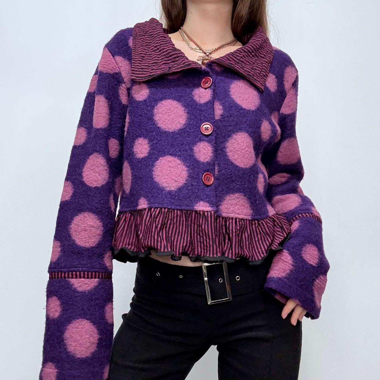 Pink polka dot wool flared jacket