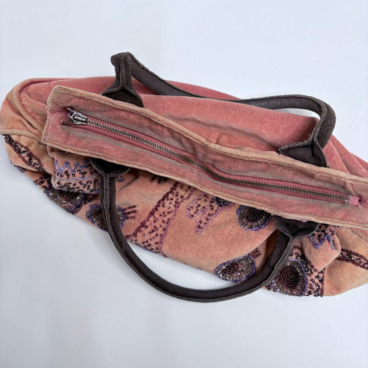Pink velvet embroidered boho bag