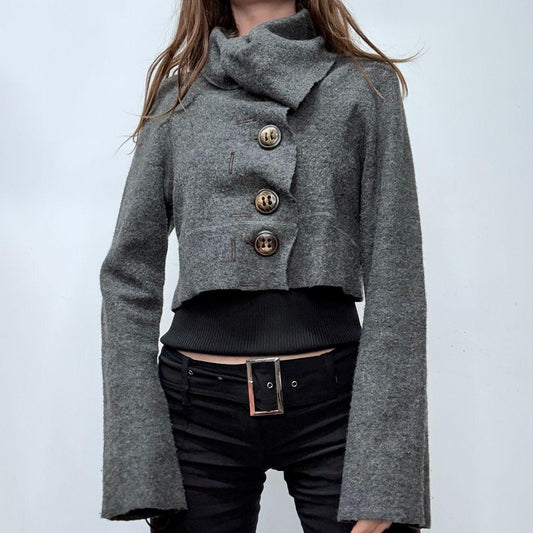 Grey flared asymmetric cropped jacket