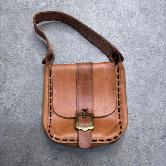 Tanned satchel leather shoulder bag