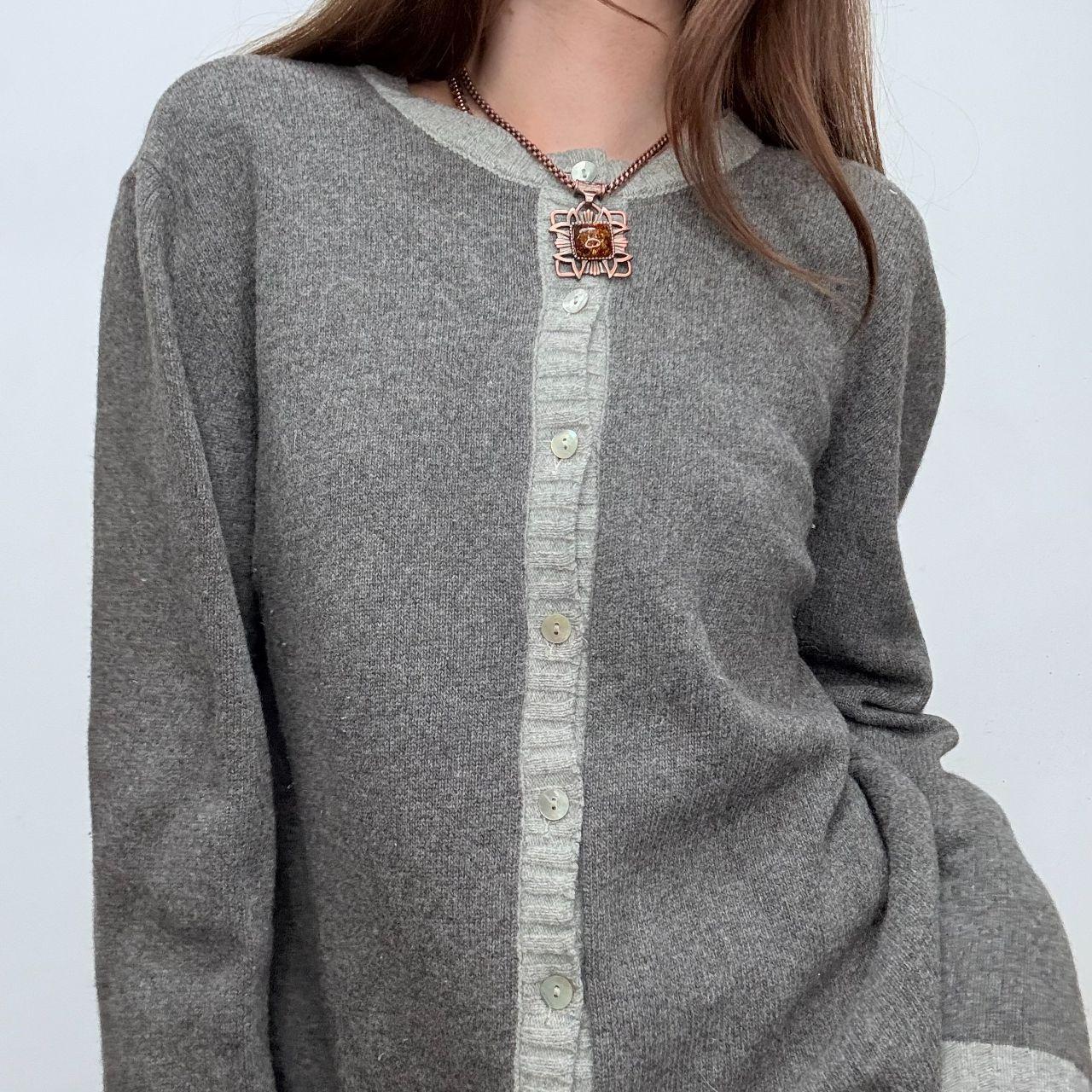 Grey wool slouchy crew neck cardigan