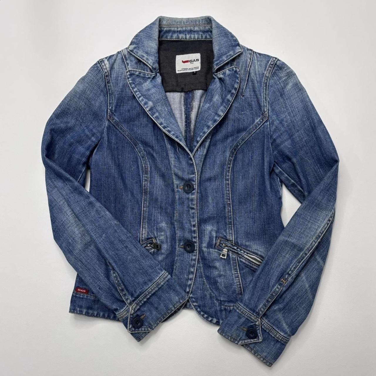 Distressed denim blazer jacket