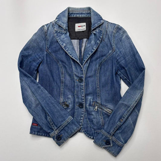 Distressed denim blazer jacket