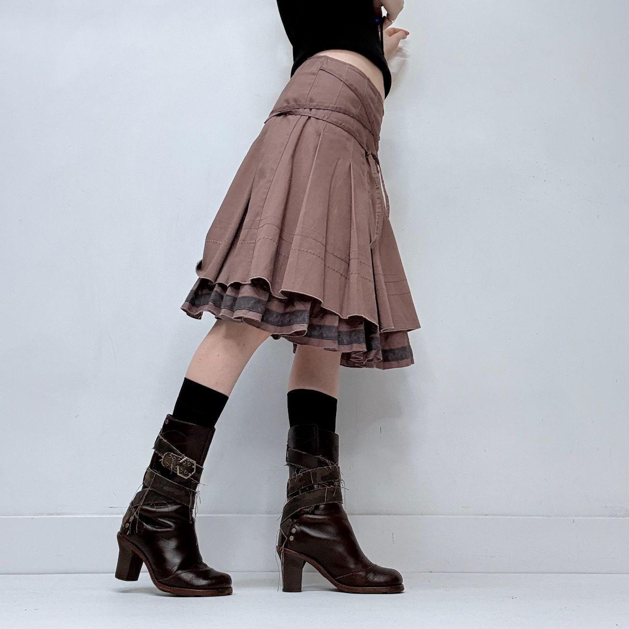 Layered tan wrap around tie up skirt