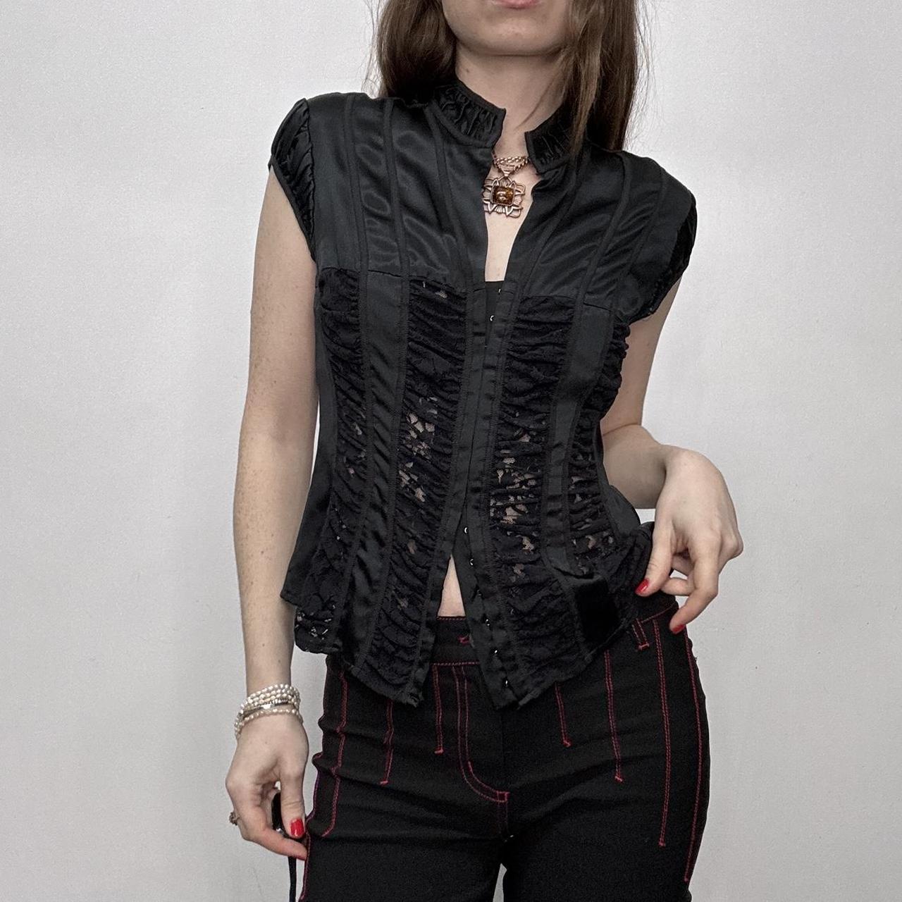 Black silk fitted gothic lace shirt