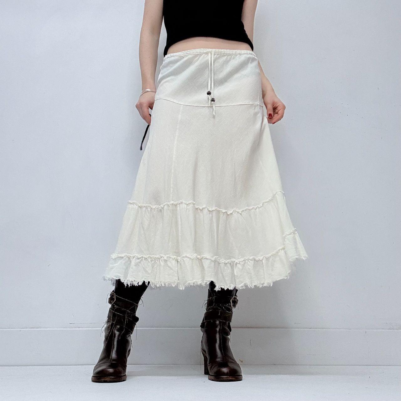 White linen tiered midi skirt