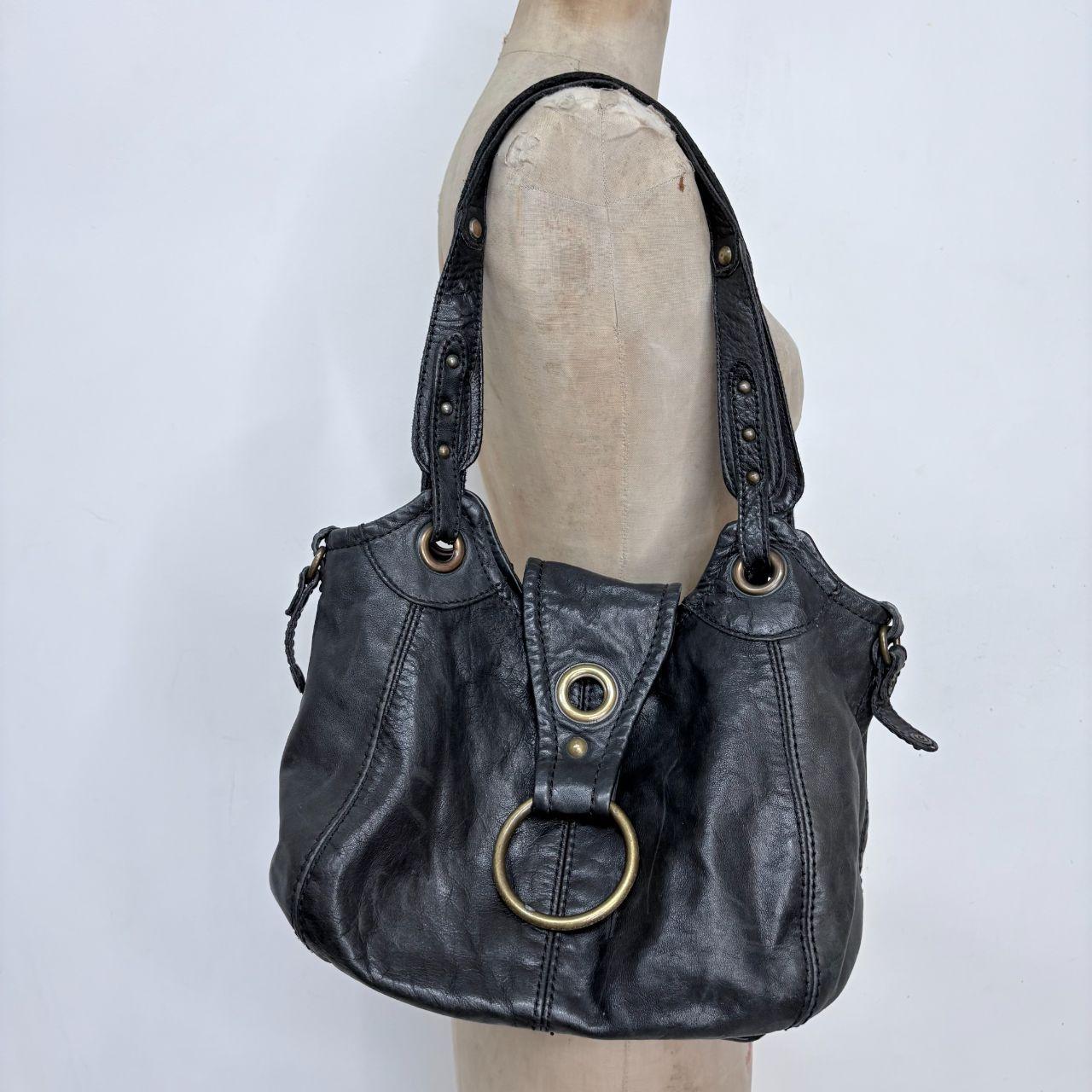 Black leather studded slouchy bag