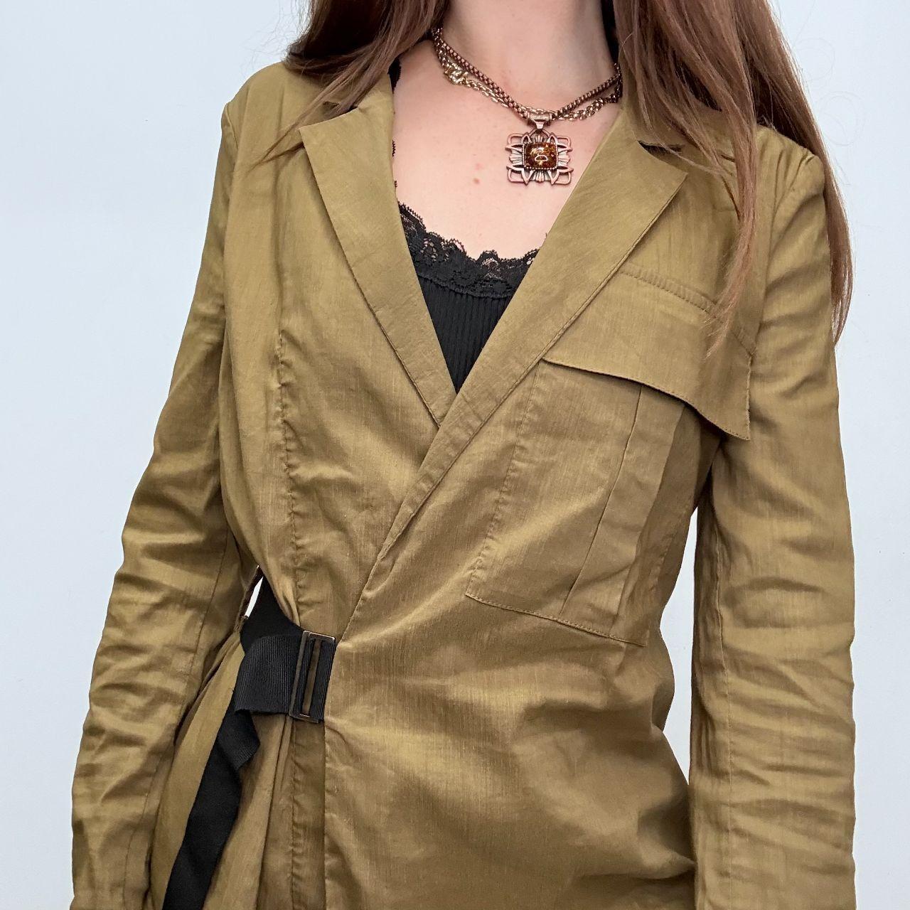 Tan asymmetric buckle shirt