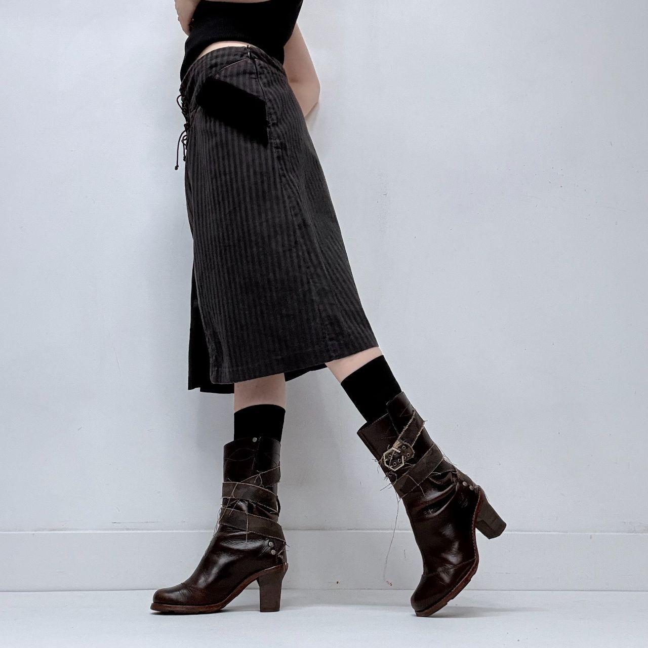 Pinstripe asymmetric button corset skirt