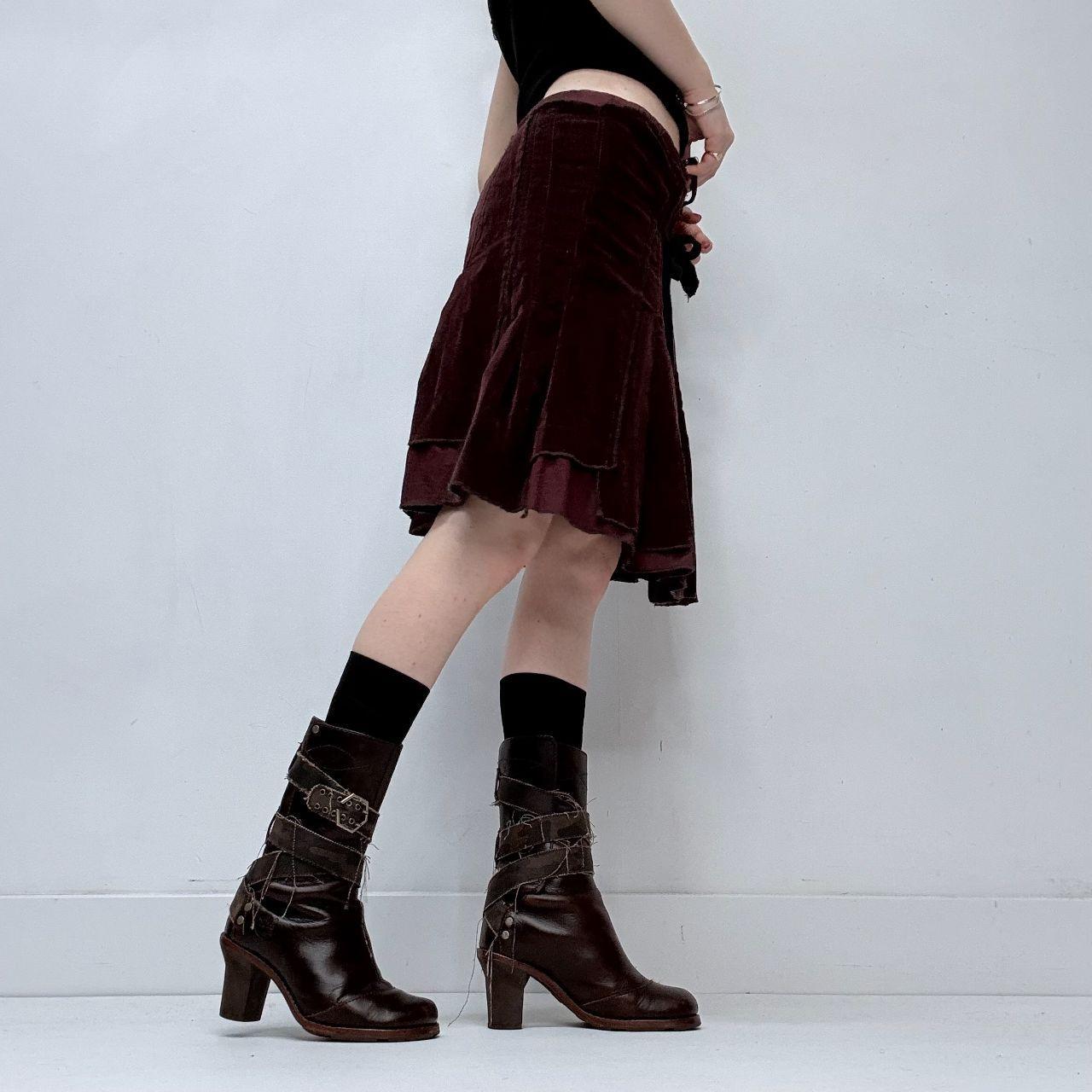 Red velvet pleated corset skirt