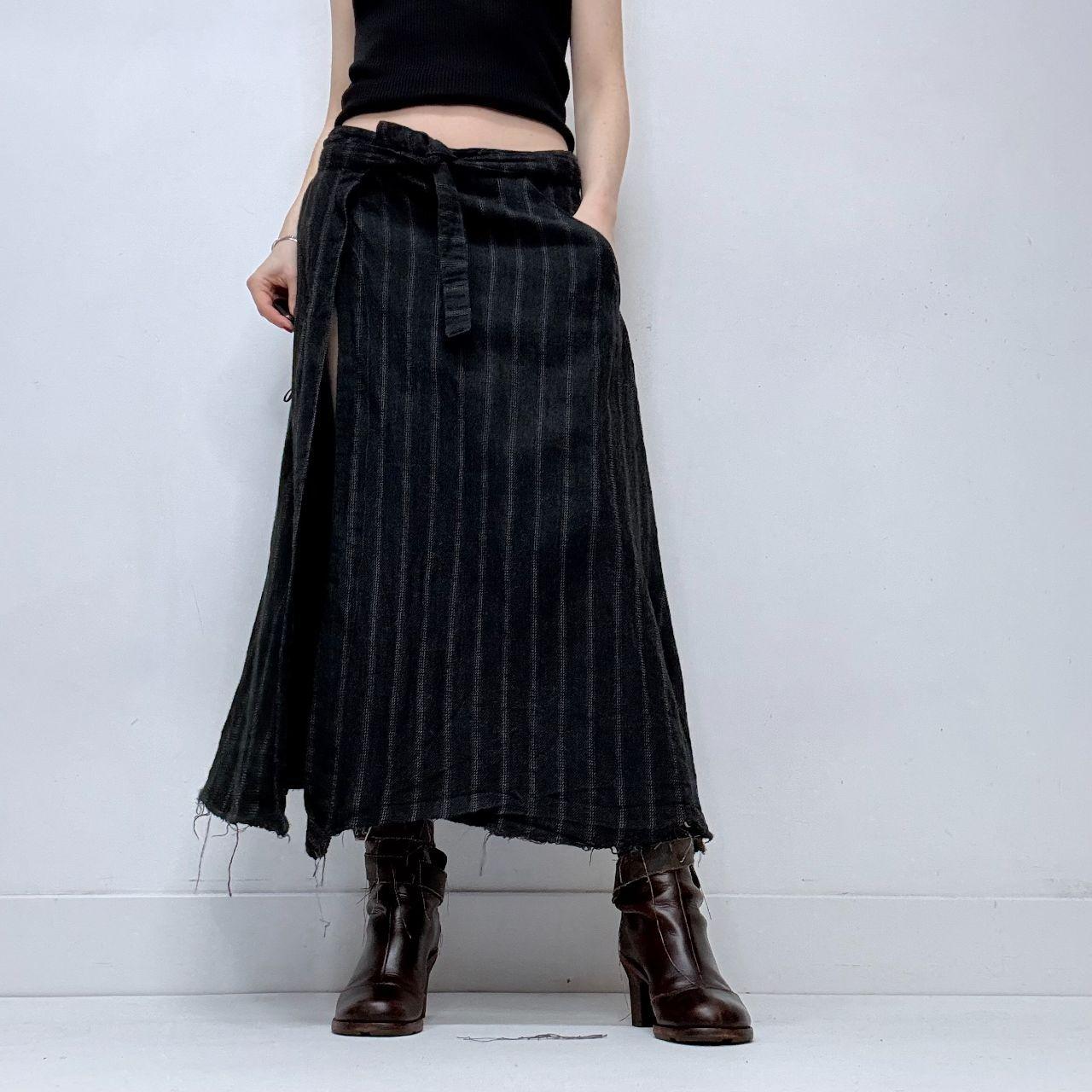 Grey pinstripe slit wrap skirt
