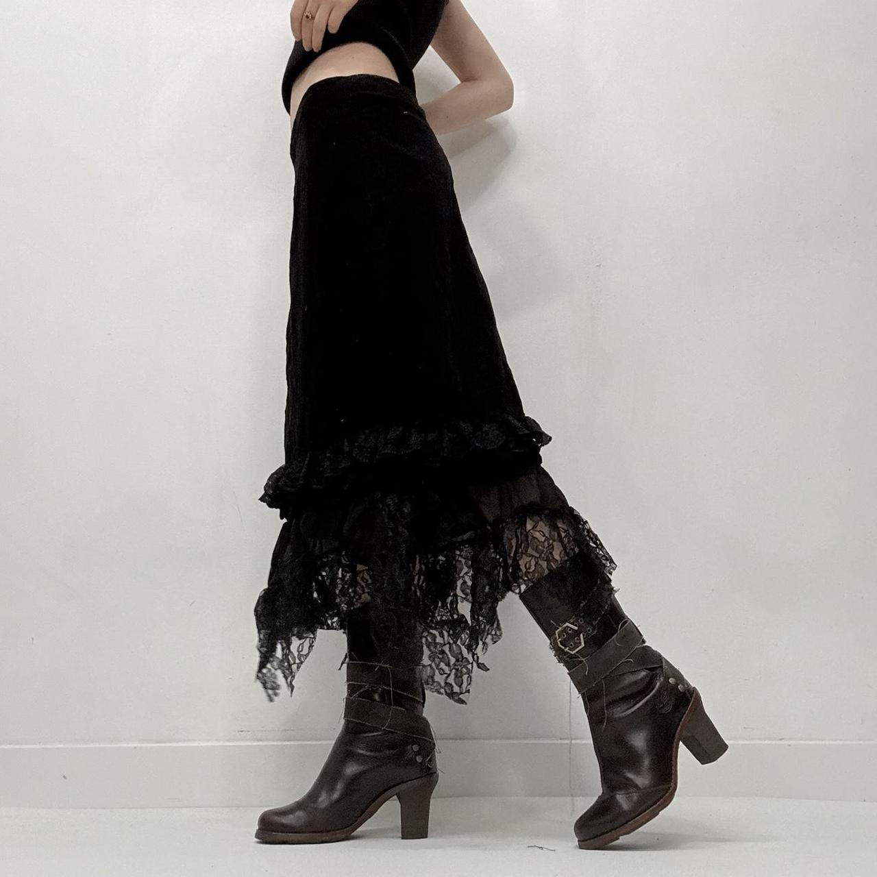 Black lace hem sheer gothic midi skirt