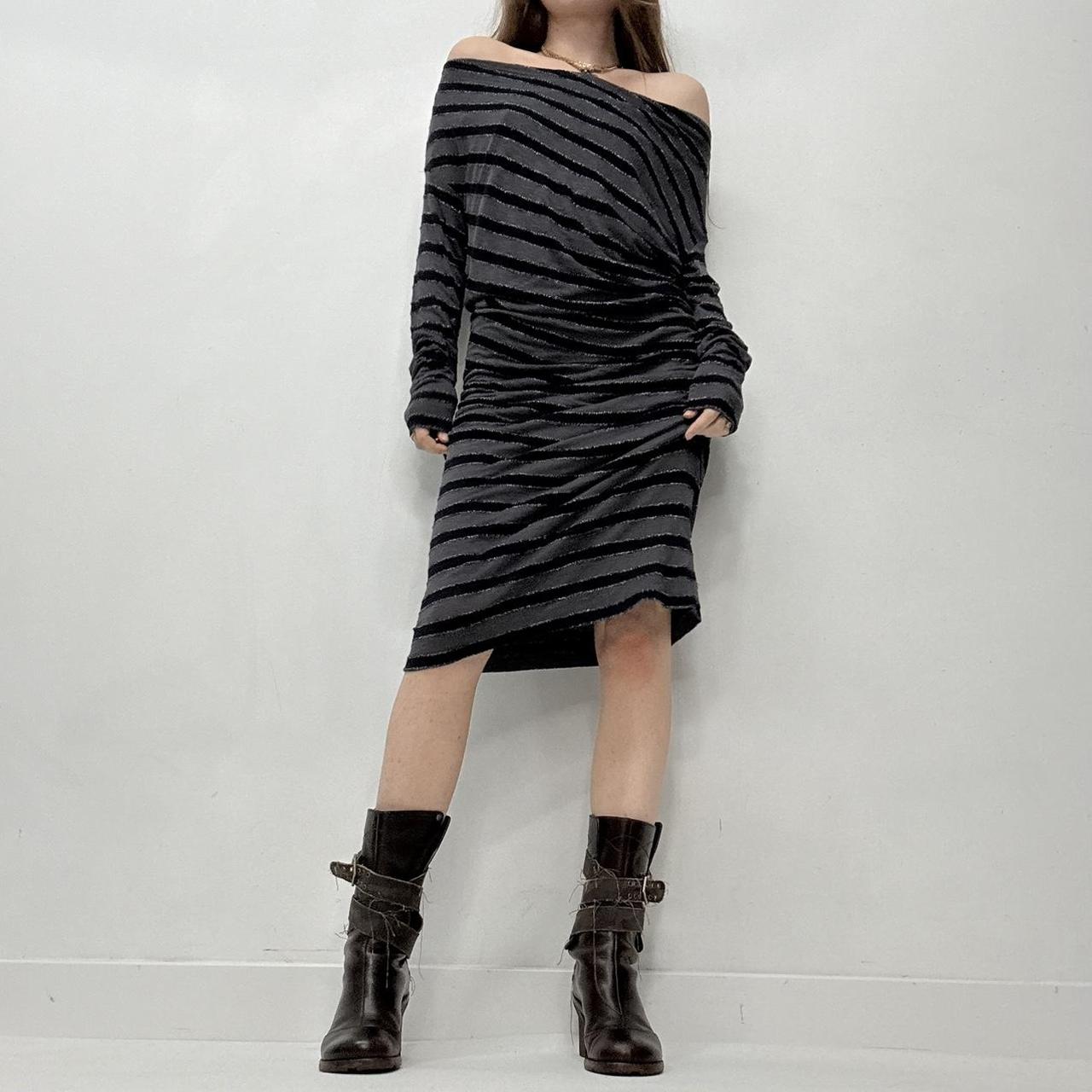 Slouchy striped off the shoulder midi dress