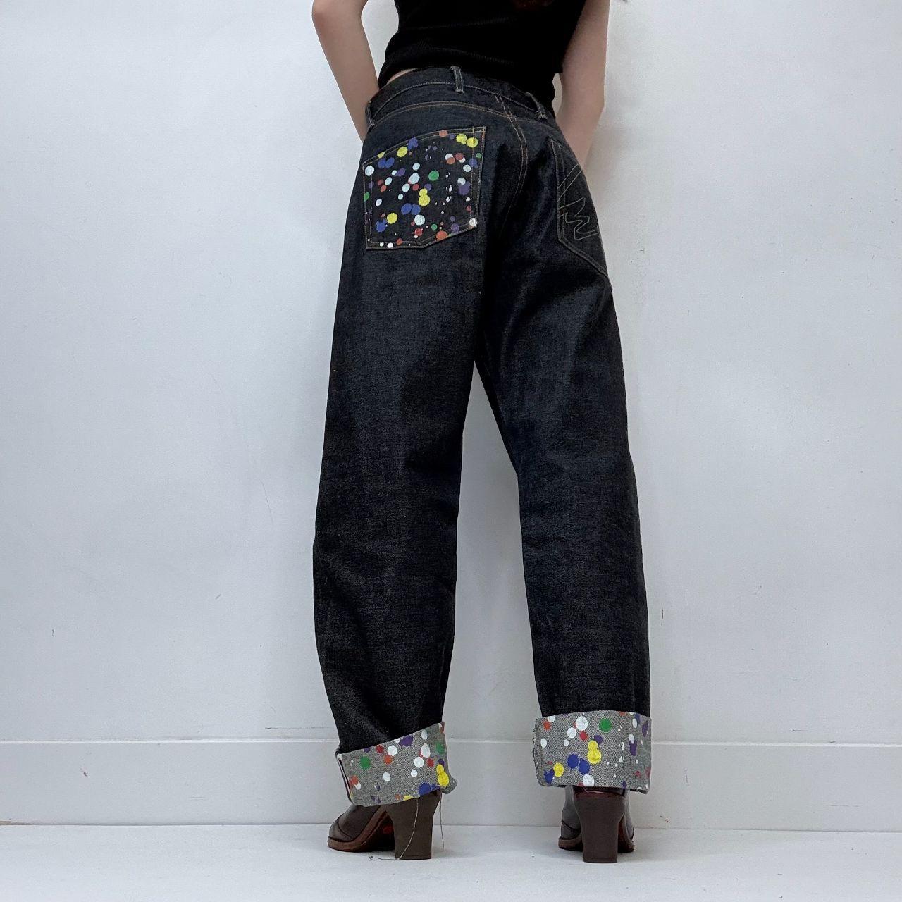 Dark denim salvage denim barrel leg jeans
