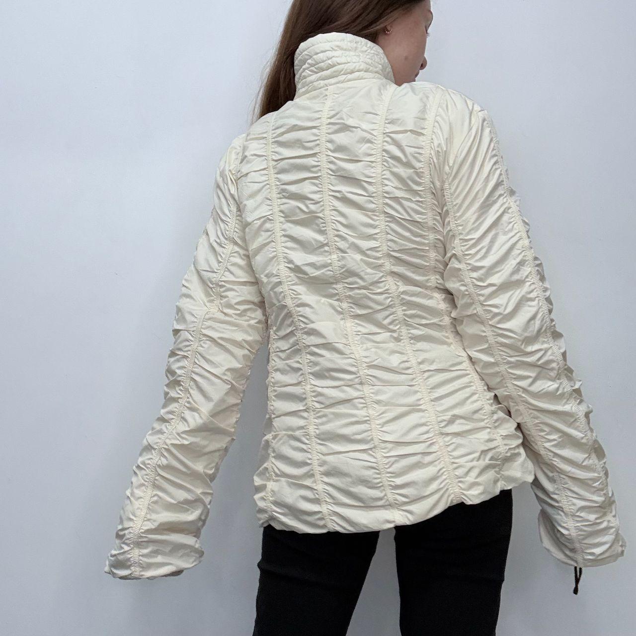 Cream crinkle gathered flared coat