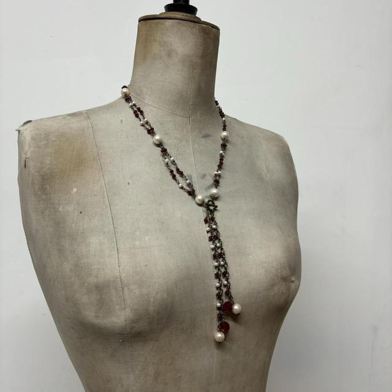 Layered chain pearl charm necklace