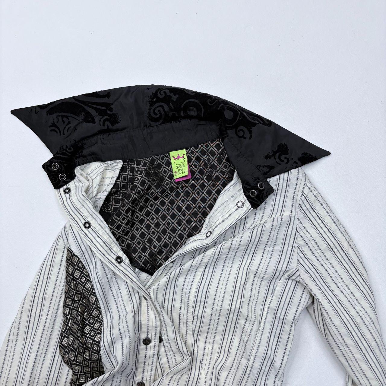Pinstriped flared Save the Queen shirt