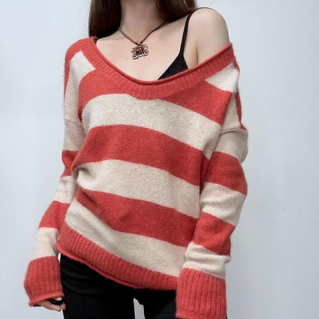 Fluffy anogora knit off the shoulder striped jumper