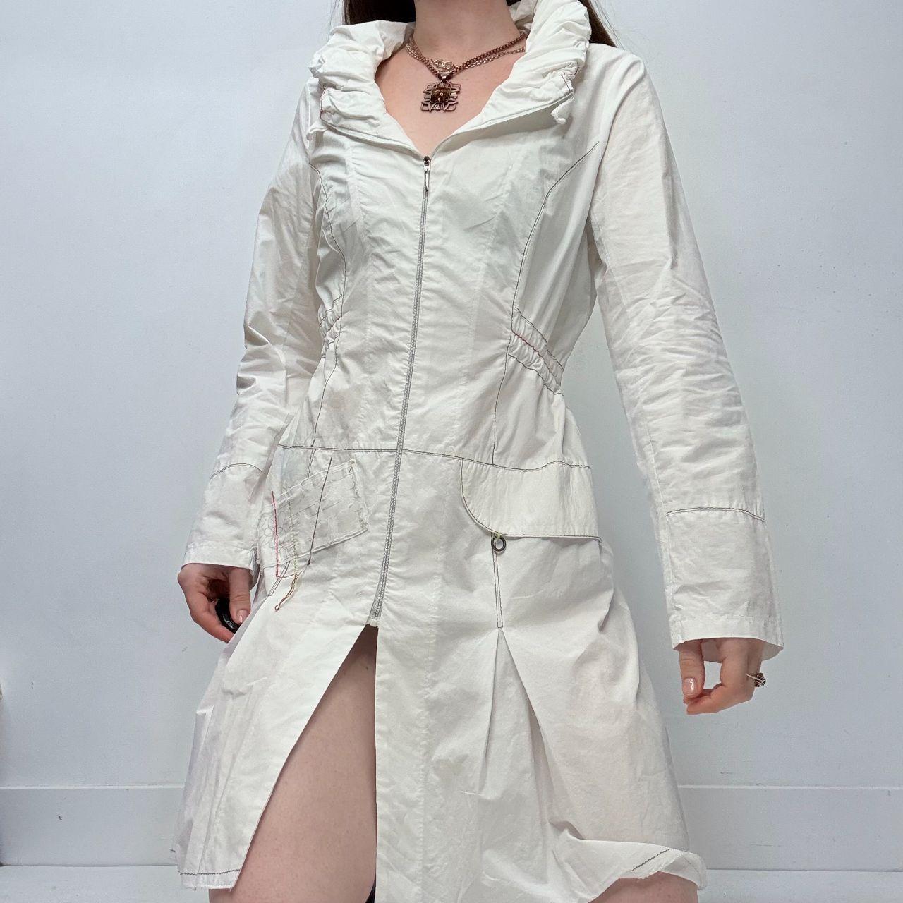 White flared structured zip-up dress