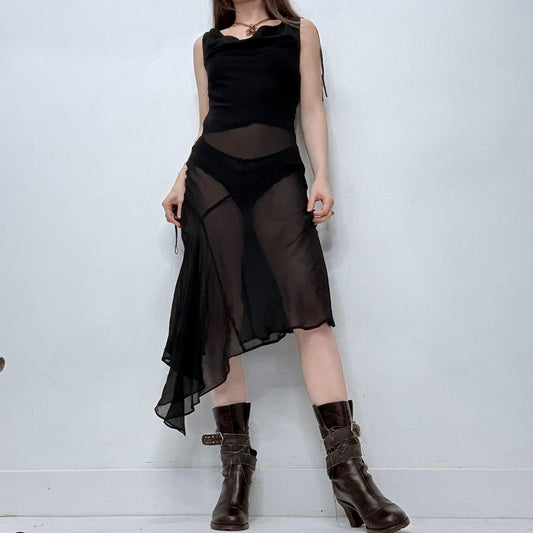 Black sheer silk drape cowl neck dress