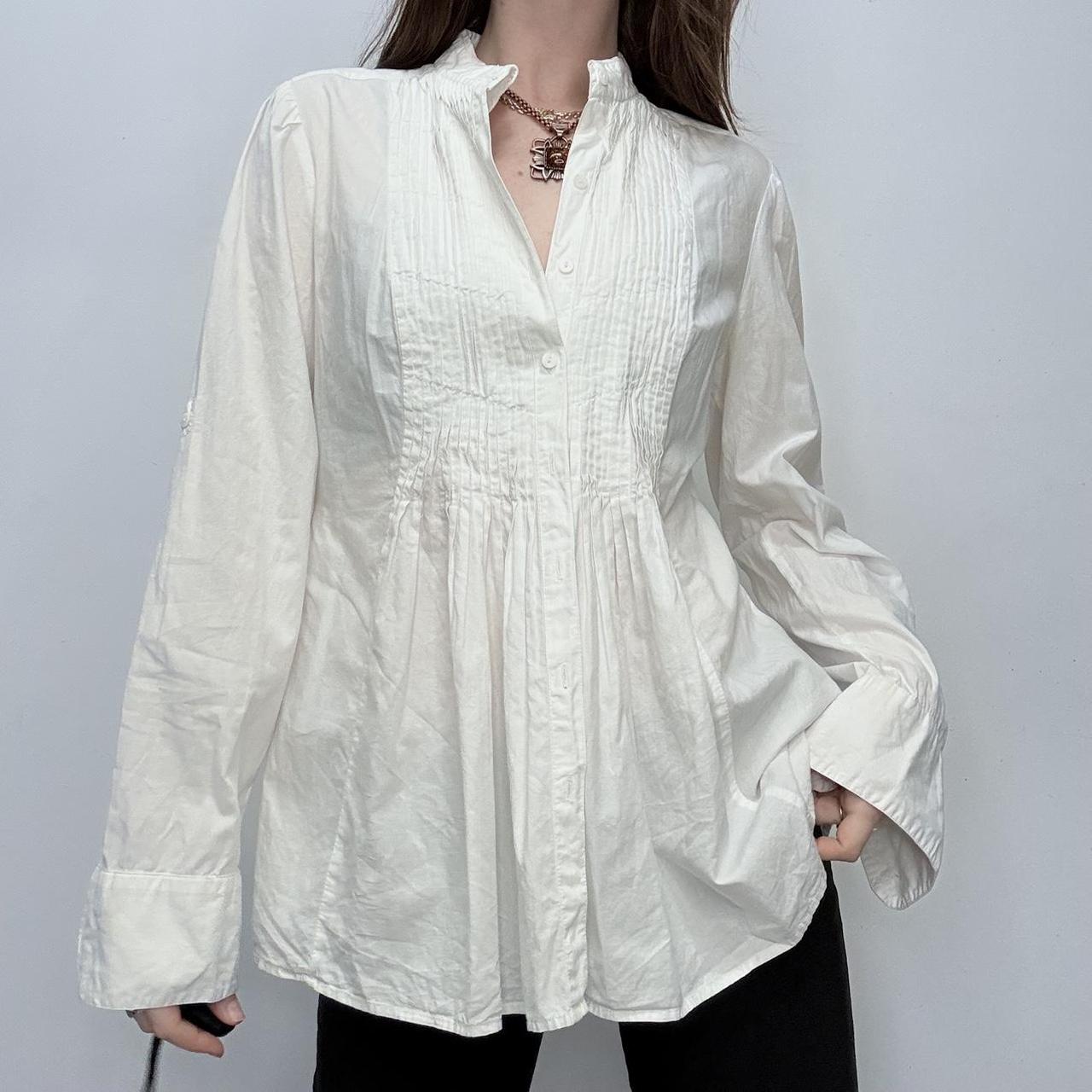 White cotton pleated flared shirt