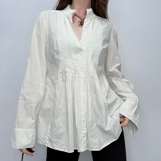 White cotton pleated flared shirt