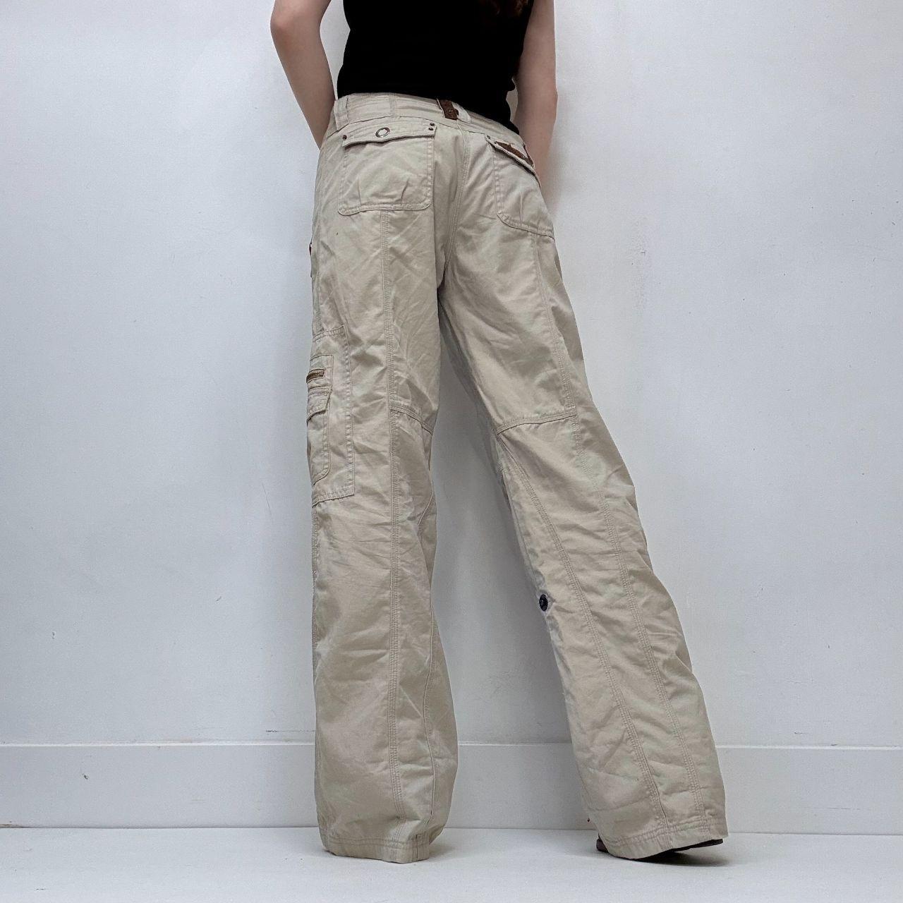 Flared low rise utility cream trousers