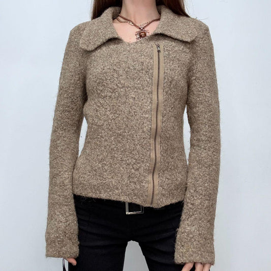 Tan wool asymmetric jacket