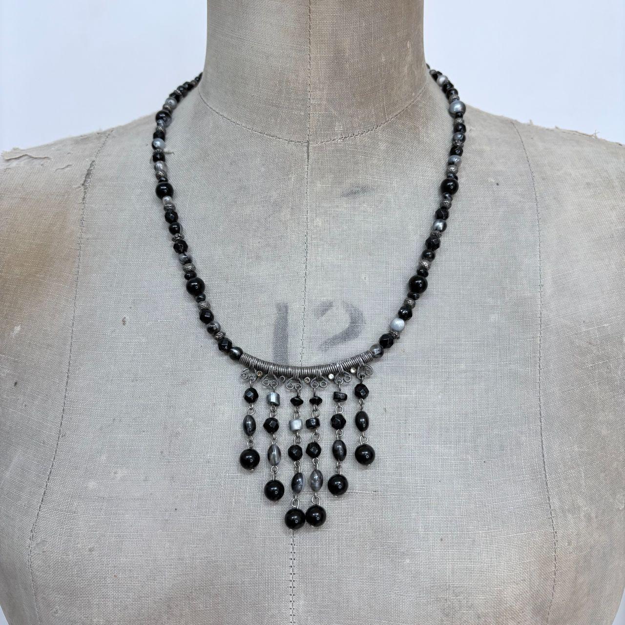Black beaded boho grunge necklace