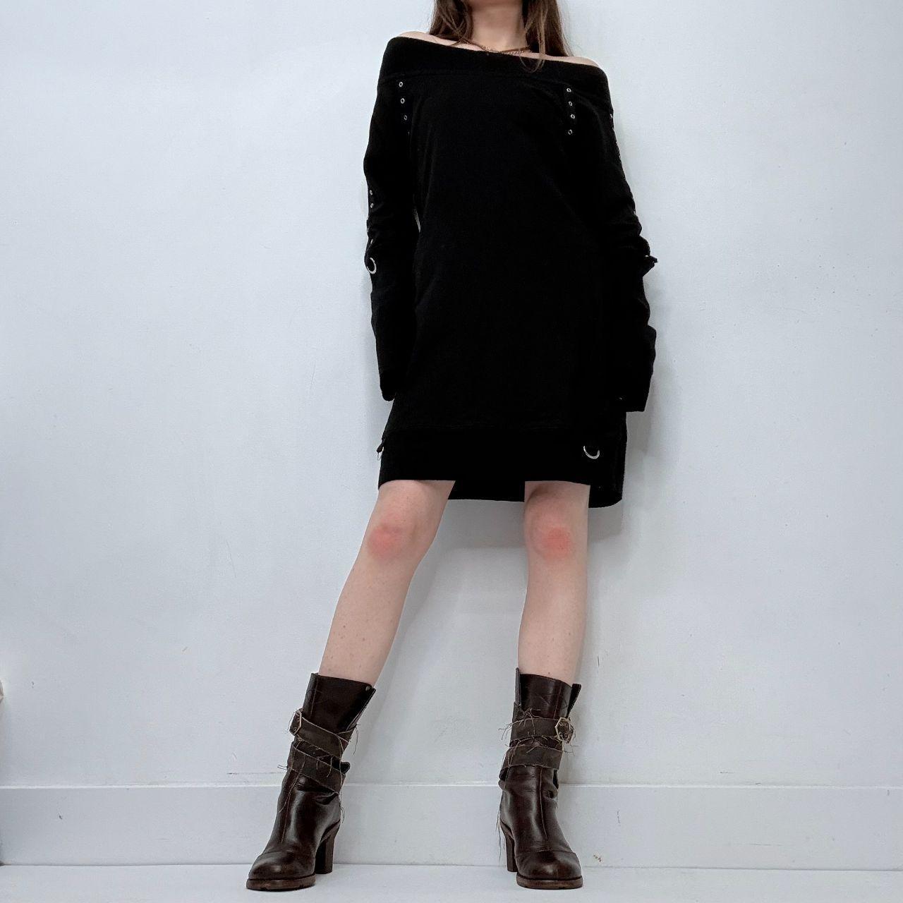 Black studded off the shoulder grunge dress