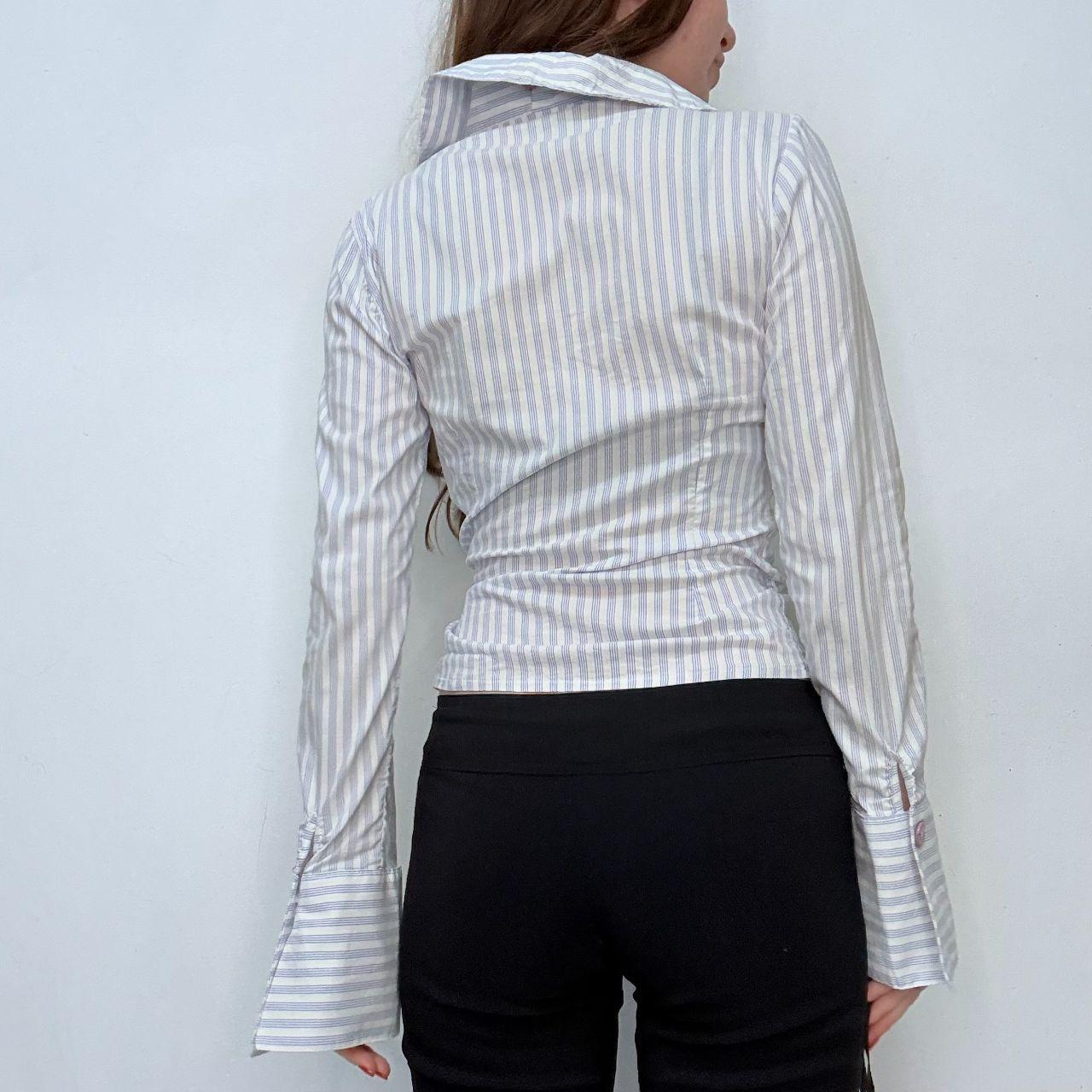Asymmetric striped ruffle shirt