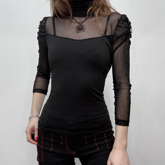 Sheer black mesh lace top