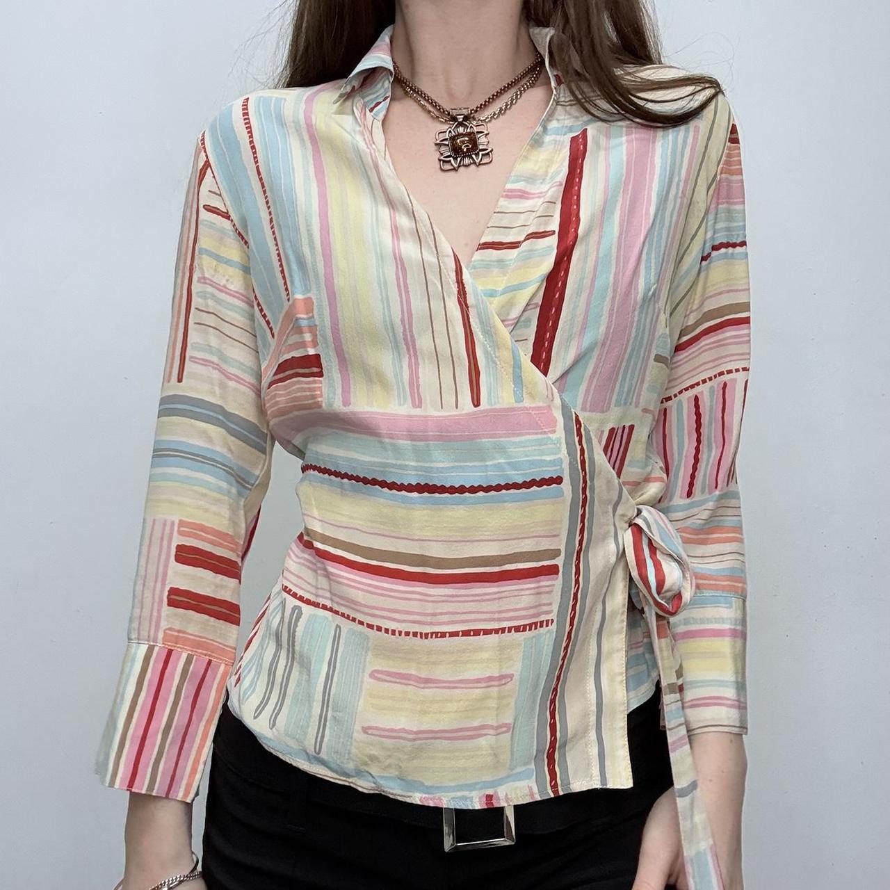 Striped wrap silk shirt